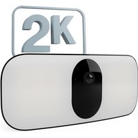 Arlo Pro 3 Floodlight camera, white with black center, 2K resolution badge above, sleek rectangular design.
