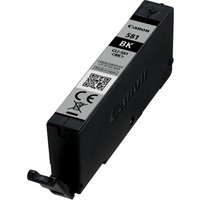 Black Canon CLI-581BK ink cartridge with QR code and model details on silver label.