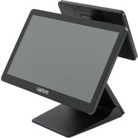Black Capture CA-SY-75015 POS system with dual touchscreens and sleek angular stand.