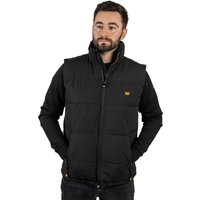 Black Caterpillar Arctic Zone men's gilet with high collar and front zipper, featuring subtle logo on chest.