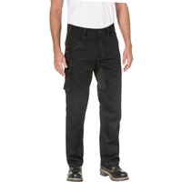 Black Caterpillar Operator Fx trousers, size 42, with side cargo pocket and reinforced knees, worn by a standing model.