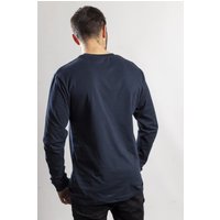 Navy blue Caterpillar long sleeve T-shirt, size 4X, with crew neck and relaxed fit, viewed from the back.