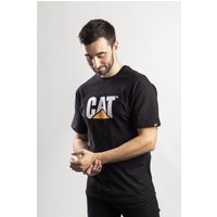 Black Caterpillar T-shirt, size 3X, with bold white "CAT" logo and yellow triangle on the chest.