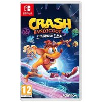 "Crash Bandicoot 4: It's About Time Switch game cover, featuring Crash jumping with colorful graphics and logo."