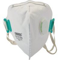 White Draper FFP2 NR dust mask with green valve, elastic straps, and contoured vertical design.