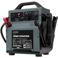 Draper GT24B Jump Starter Power Pack, gray and black with red and black clamps, control panel, and carrying handle.