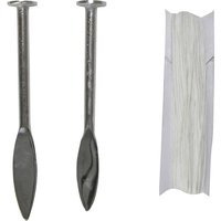 Faithfull Brick Line Pins, silver steel with pointed ends, paired with white nylon line spool.
