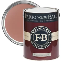 Farrow & Ball red primer and undercoat paint can, 5L, with open lid showing warm red tone.