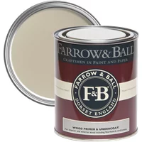 Farrow & Ball 2.5L wood primer in maroon can with white lid, labeled for mid tones.