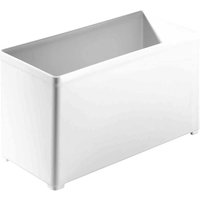 White Festool SYS-SB cantilever insert box, medium size, rectangular shape with open top and smooth finish.