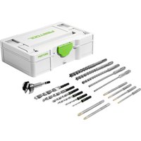 Festool SYS3 S 76-BB-Set with white case, green latch, and 18 assorted drill and screwdriver bits displayed.