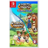 Nintendo Switch game case for "Harvest Moon: The Lost Valley & Skytree Village" featuring cartoon farmers and animals.