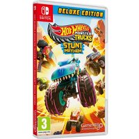 "Hot Wheels Monster Trucks Deluxe Switch game case with colorful monster trucks and explosive action scene"