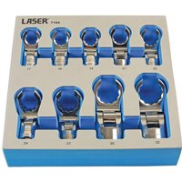 "Laser 7164 1/2'' drive 9-piece flexible crows foot wrench set in blue foam tray with chrome finish"