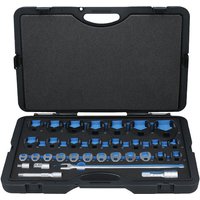 "Laser 8516 Crow's Foot Wrench Set 32pc in black case with blue accents and various wrench sizes neatly arranged"