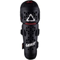 Black Leatt Knee Guards 1.5 Mini with triangular vent pattern, white logo, and adjustable straps.