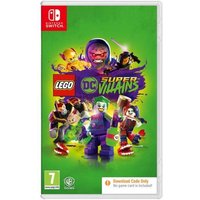 LEGO DC Super Villains Switch game case, green cover with Joker, Harley Quinn, and other characters, Warner Bros logo.