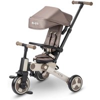 Latte beige Micro Scooter 7 in 1 FlexiTrike with adjustable canopy, padded seat, and three wheels.