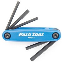 Blue Park Tool AWS92C fold-up hex wrench set with black tools extended.