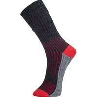 Black and red Portwest Coolmax hiker sock with ribbed texture, reinforced heel and toe, fits EU 39-43.