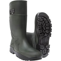 Green Portwest PU Safety Wellington Boots with textured soles and reinforced toe, UK size 10.