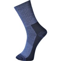 Blue Portwest thermal sock with ribbed cuff and textured sole, fits EU sizes 39-43.