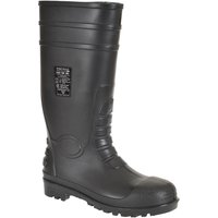 Black Portwest Total Safety Wellington Boots with reinforced toe and textured sole, size UK 14.