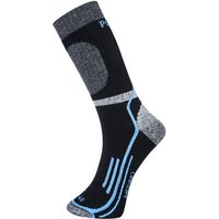 Black and grey Portwest Winter Merino sock with blue accents, reinforced heel and toe, UK size 10-13.