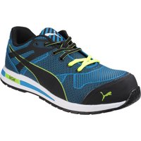 Puma Safety Blaze Knit Low shoe, blue mesh with black and neon green accents, size 10, by Footsure Western Limited.
