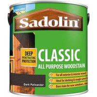 Sadolin Classic Wood Protection can, dark palisander color, green label with wood texture and protection details.