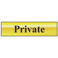 Polished brass effect sign, 200x50mm, with black "Private" text centered.
