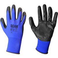 Blue and black Scan N550118 Max nitrile gloves, size XL, with textured palms and snug cuffs.