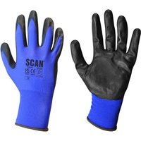Blue and black Scan N550118 Max nitrile gloves, XXL size 11, with textured palms and reinforced fingertips.