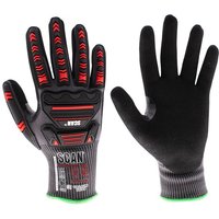 Black and red Scan nitrile palm impact cut-resistant gloves, size XL, with reinforced knuckles and textured grip.