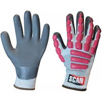 Gray and red Scan T5000 Anti-Impact Latex Cut 5 Gloves, size XL, with textured palm and reinforced knuckle protection.