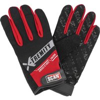 Black and red Scan touch screen work gloves with textured palms and "X-Tremity" branding on the back.