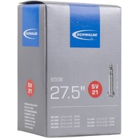 Gray Schwalbe SV21 27.5" MTB inner tube box with blue logo and Presta valve image on front.