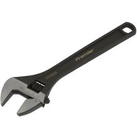 Black-handled Sealey adjustable wrench, 300mm, with silver jaws and a hole at the handle's end for hanging.