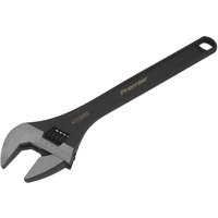 Black Sealey adjustable wrench 450mm with a wide jaw and ergonomic handle, featuring a hole for hanging storage.