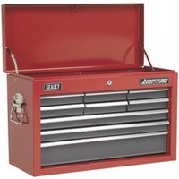 Red and grey Sealey topchest with 9 drawers, ball-bearing slides, and side handles.