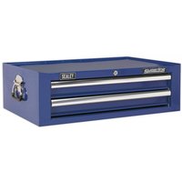 Blue Sealey mid-box with two drawers, ball-bearing slides, and side handles.