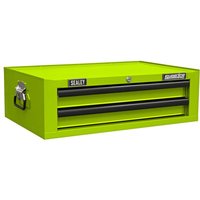 Green and black Sealey mid-box with two drawers, ball-bearing slides, and side handles.