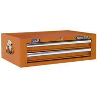 Orange Sealey mid-box with two drawers, ball-bearing slides, and metal handles.