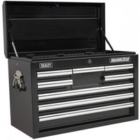 Black Sealey topchest with 8 drawers, ball-bearing slides, and chrome handles.