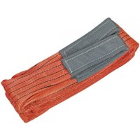Orange Sealey load sling with reinforced gray ends, 5-tonne capacity, 5 meters long, durable woven material.