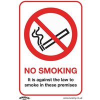 Sealey rigid plastic sign with red no smoking symbol and text "No Smoking, It is against the law to smoke in these premises"