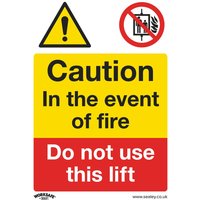 Sealey self-adhesive vinyl sign pack, yellow caution with exclamation mark, red "Do not use this lift" warning.