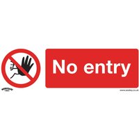 Red and white Sealey self-adhesive vinyl sign with "No entry" text and hand symbol crossed out in a circle.