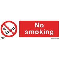 Sealey pack of 10 self-adhesive vinyl signs, red "No Smoking" text with crossed-out cigarette icon.