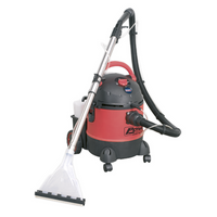 Red and black Sealey valeting machine with hose, transparent nozzle, and wheeled base, 20L capacity.